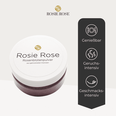 Unser Damaszener Pulver, gewonnen aus den Blütenblättern der Damaszener Rose, ist eine hochwertige Alternative für Kosmetik und Küche. Es eignet sich hervorragend als natürlicher Farbstoff und für die Verwendung in Seifen, Badezusätzen, Tees und Smoothies. Von ROSIE ROSE im Online-Shop kaufen