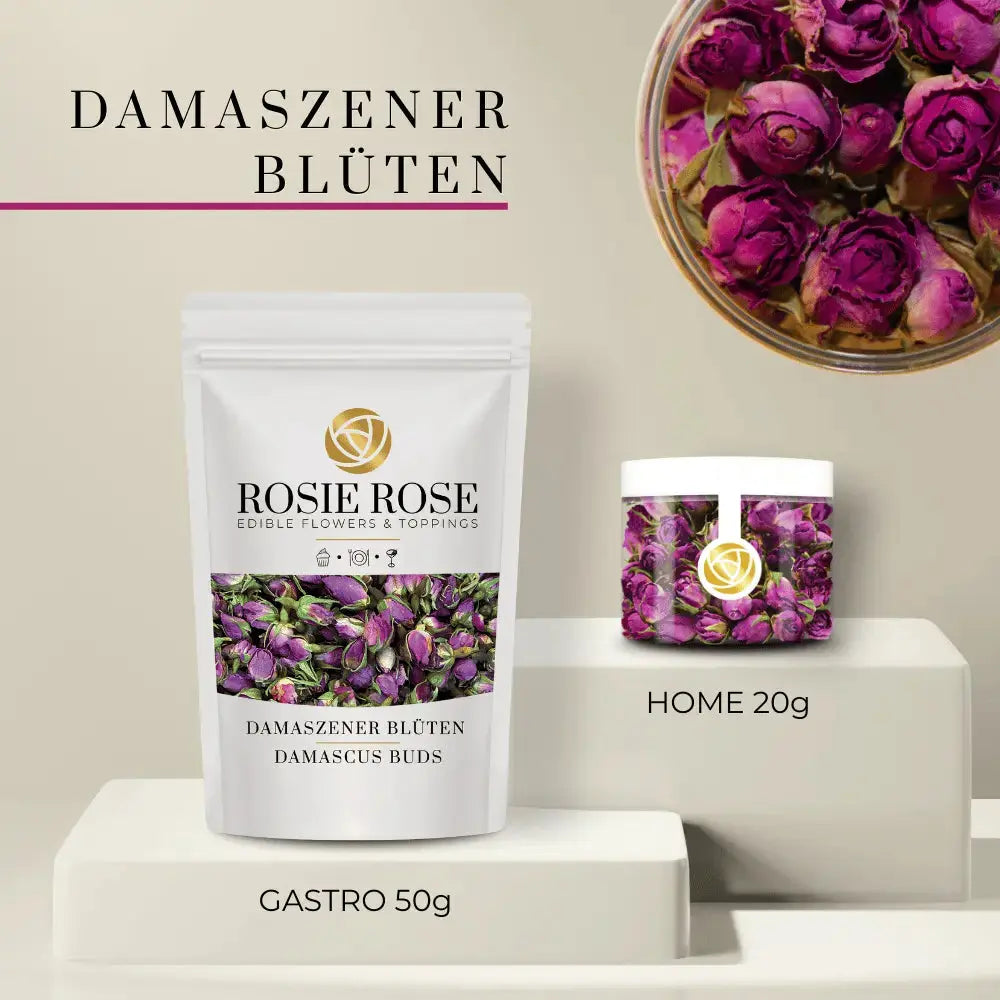 Essbare Damaszener Blüten, getrocknete Blüten, Blätter und Pulver – ROSIE ROSE