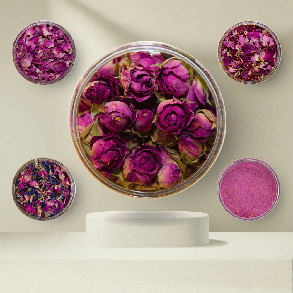 Dried edible damask roses – fragrance & flavor
