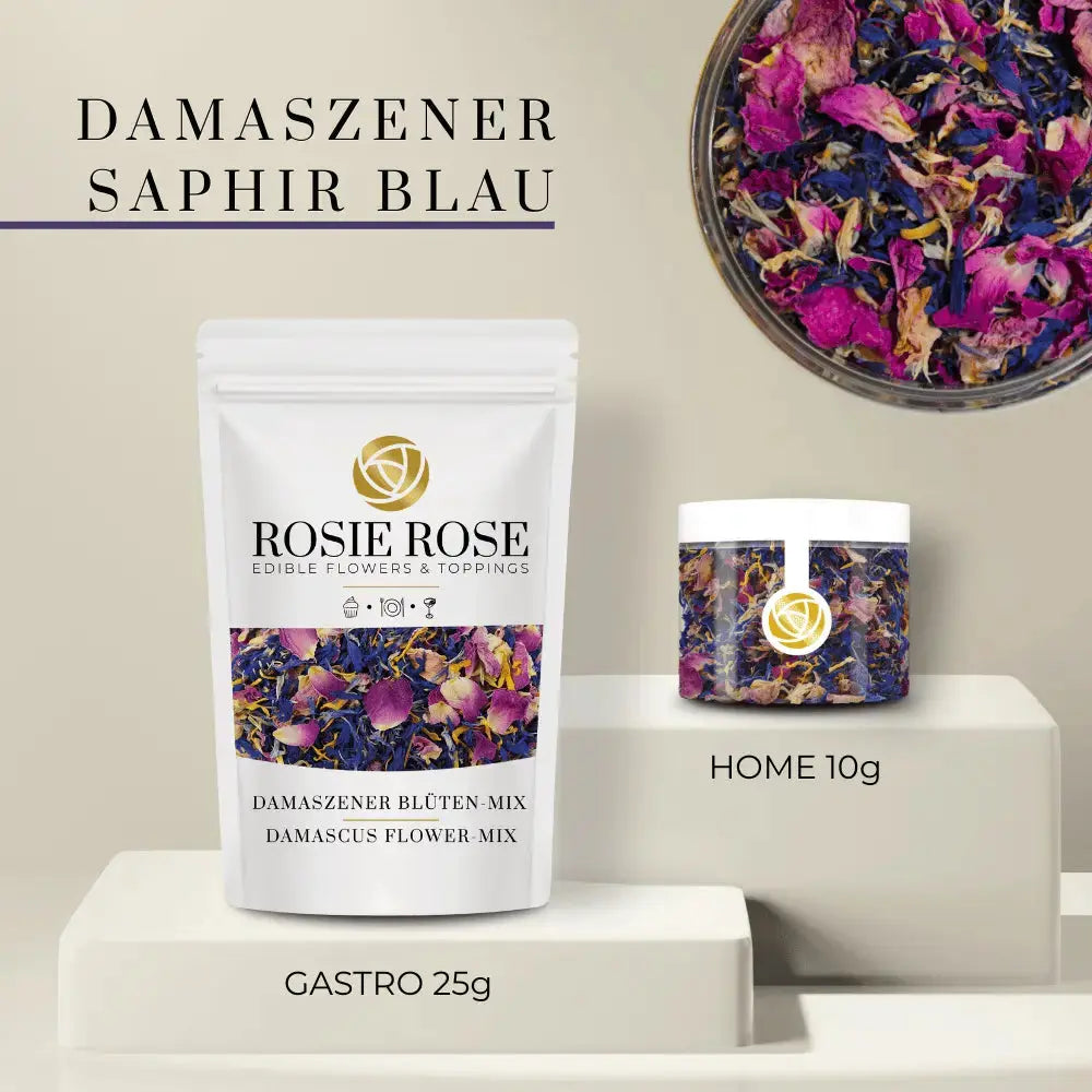 Damaszener - Essbare getrocknete Blüten mit Rosen Aroma- Saphir Blau / Gastro- ROSIE ROSE