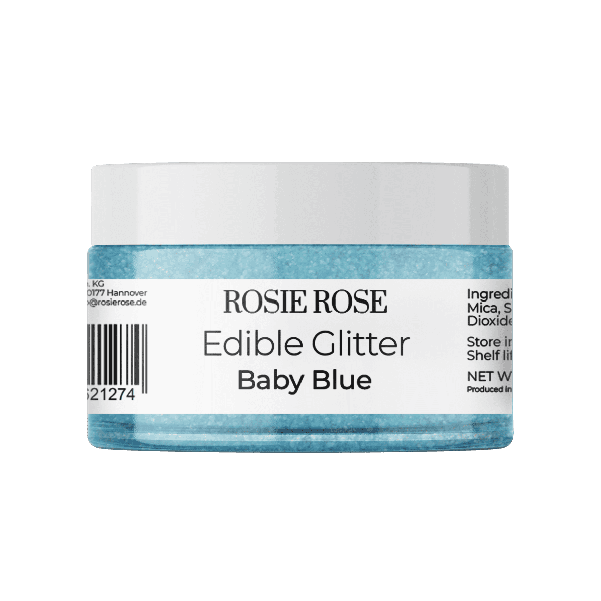 Unser essbares Glitter in Baby Blue ohne E171 bringt Ihre Backwerke zum Strahlen in der Farbe Blau. Verleihen Sie Ihren Desserts einen zauberhaften blauen Touch. Tauchen Sie Ihre Torten und Cupcakes in glitzerndes Blau und verzaubern Sie Ihre Gäste. Entdecken Sie bei ROSIE ROSE eine große Auswahl an essbaren Blumen und Toppings für Ihre Tortendekorationen.
