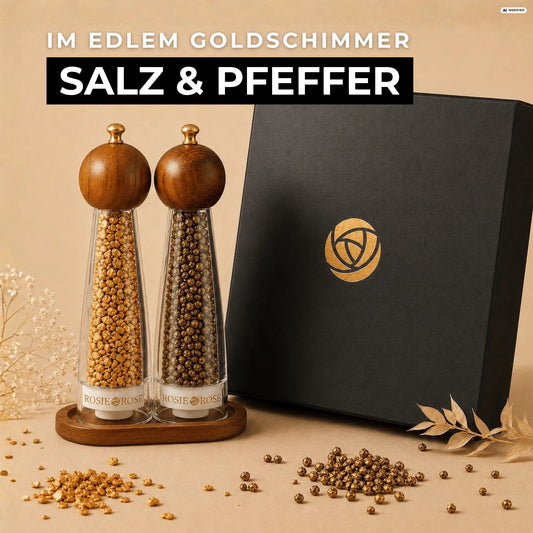 Salz & Pfeffer Set mit edlem Goldschimmer - inklusive Geschenkbox
