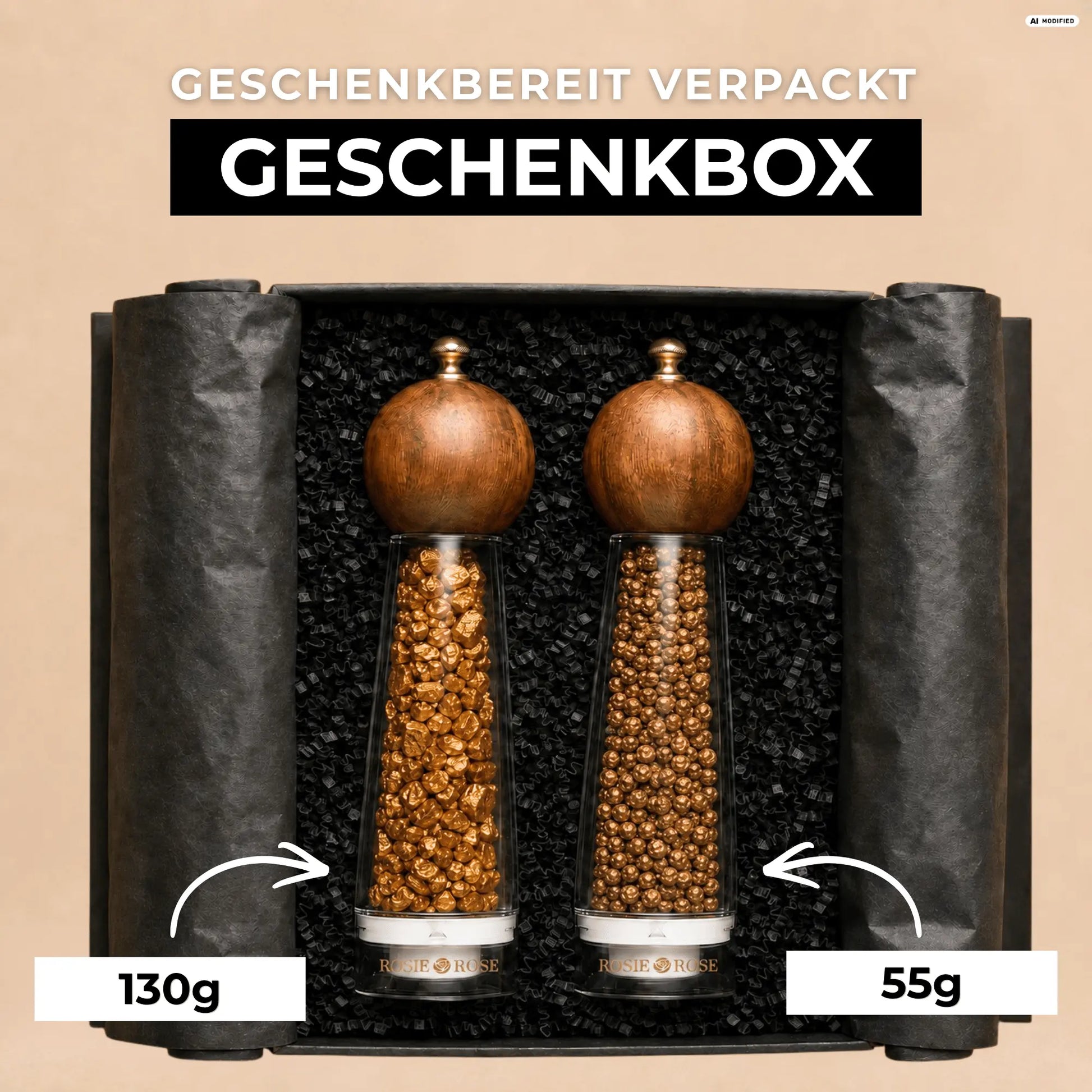 Salz & Pfeffer Set mit edlem Goldschimmer - inklusive Geschenkbox