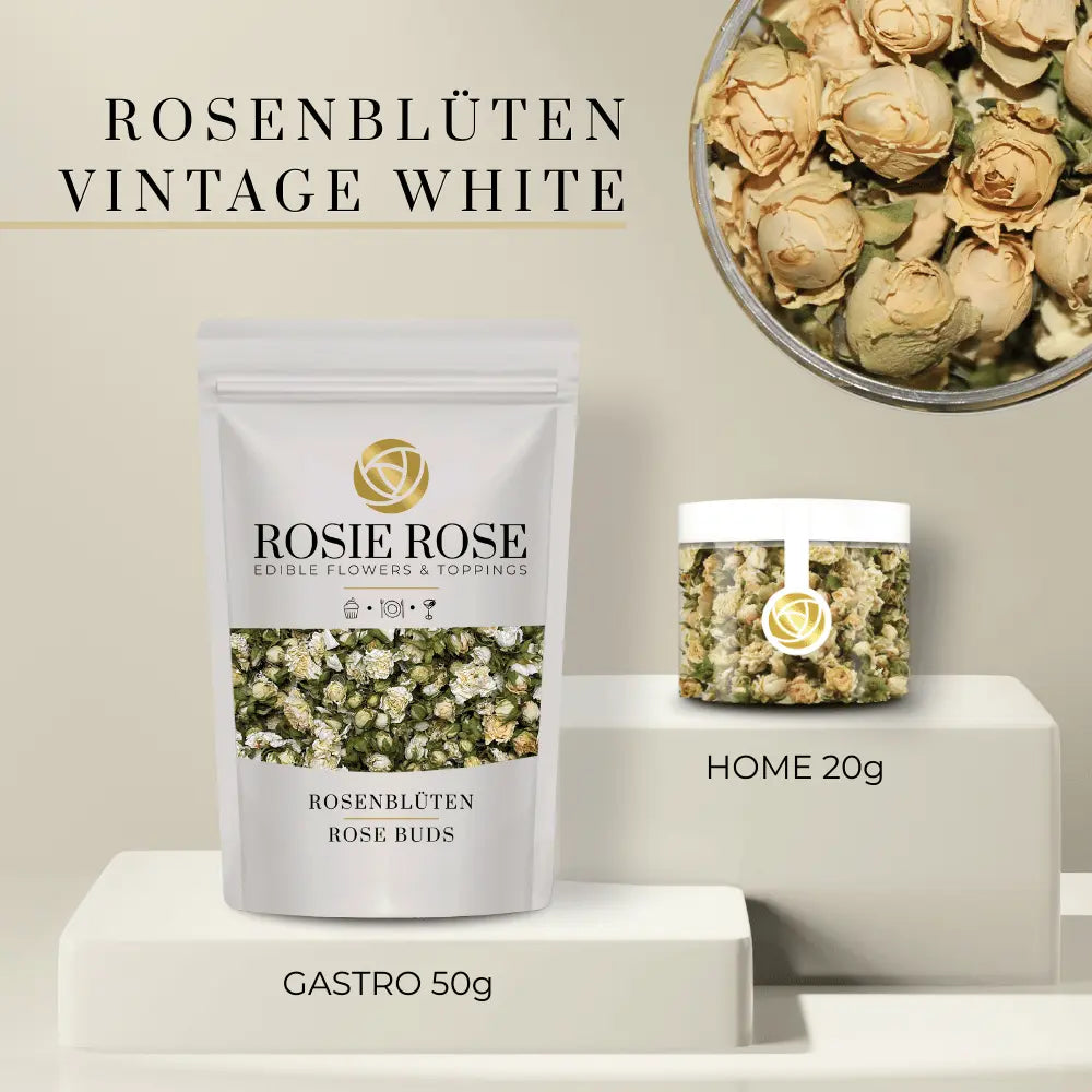 Rosenblüten - Essbare getrocknete Blüten- Vintage White / Gastro - 50g- ROSIE ROSE