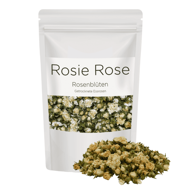 Großpackung essbare Rosenblüten in Vintage White - Perfekt für deine Gastro-Events! Kaufe jetzt unsere handverlesenen, getrockneten Rosenblüten und verleihe deinen Torten und Desserts eine elegante Note.